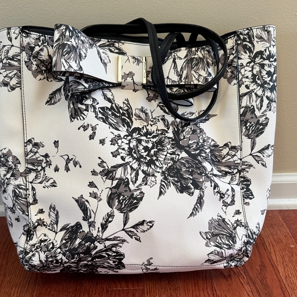 Betsey Johnson Floral Black and White Tote Bag